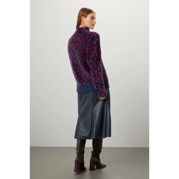 Thakoon Navy Red Printed Fuzzy Mock Neck Pullover 💙 - Picture 2 of 4